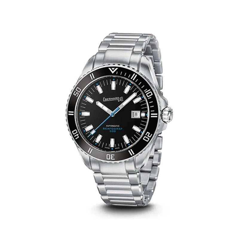 Eberhard & Co Orologio Scafograf 300 automatico subacqueo in acciaio con quadrante nero e lunetta ceramica 41034.02/S CA2C