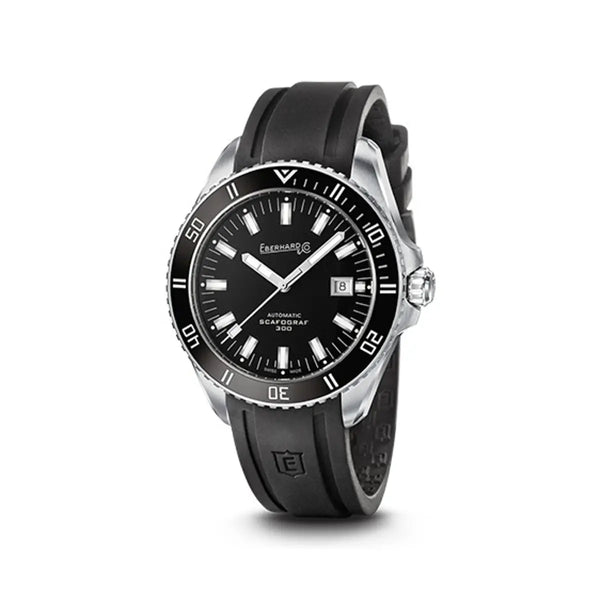 Eberhard & Co Orologio Scafograf 300 automatico subacqueo quadrante nero cinturino gomma nera 41034.04/S CU