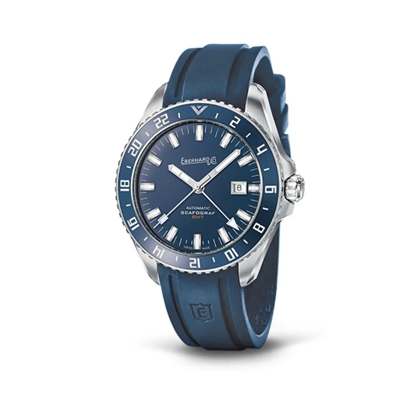 Eberhard & Co Orologio Scafograf Gmt automatico quadrante blu con lunetta in ceramica e cinturino in gomma blu 41038.02 CU