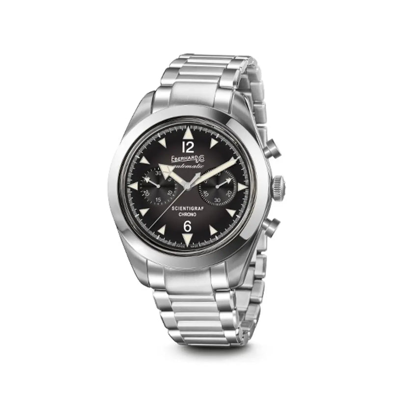 Eberhard & Co Orologio Scientigraf Chrono in acciaio con quadrante nero, cronografo automatico 31077.01 CA2C