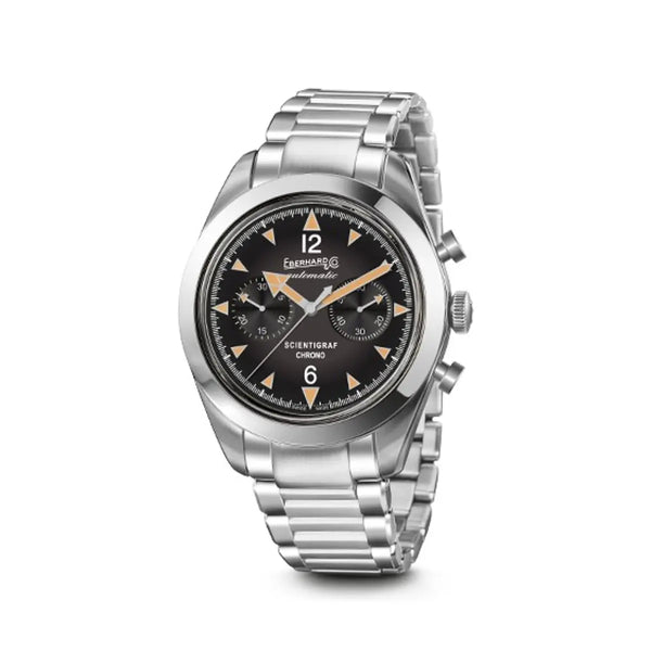 Eberhard & Co Orologio Scientigraf Chrono automatico in acciaio con quadrante nero e indici arancioni 31077.02 CA2C
