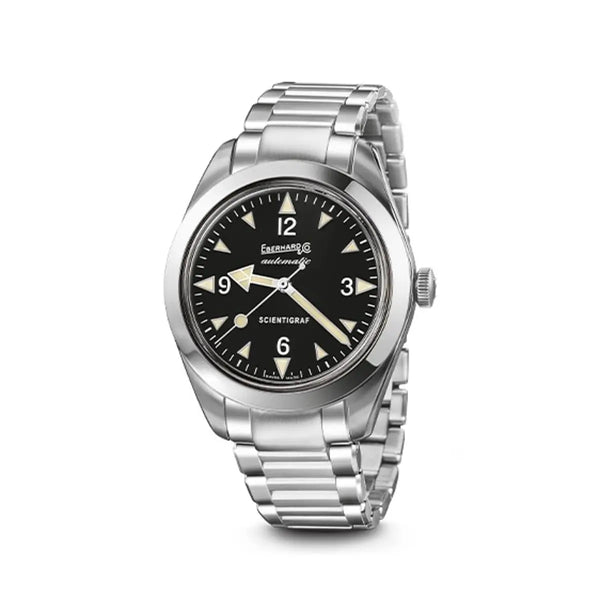 Eberhard & Co Orologio Scientigraf automatico in acciaio con quadrante nero e bracciale in acciaio 41043.01 CAPS