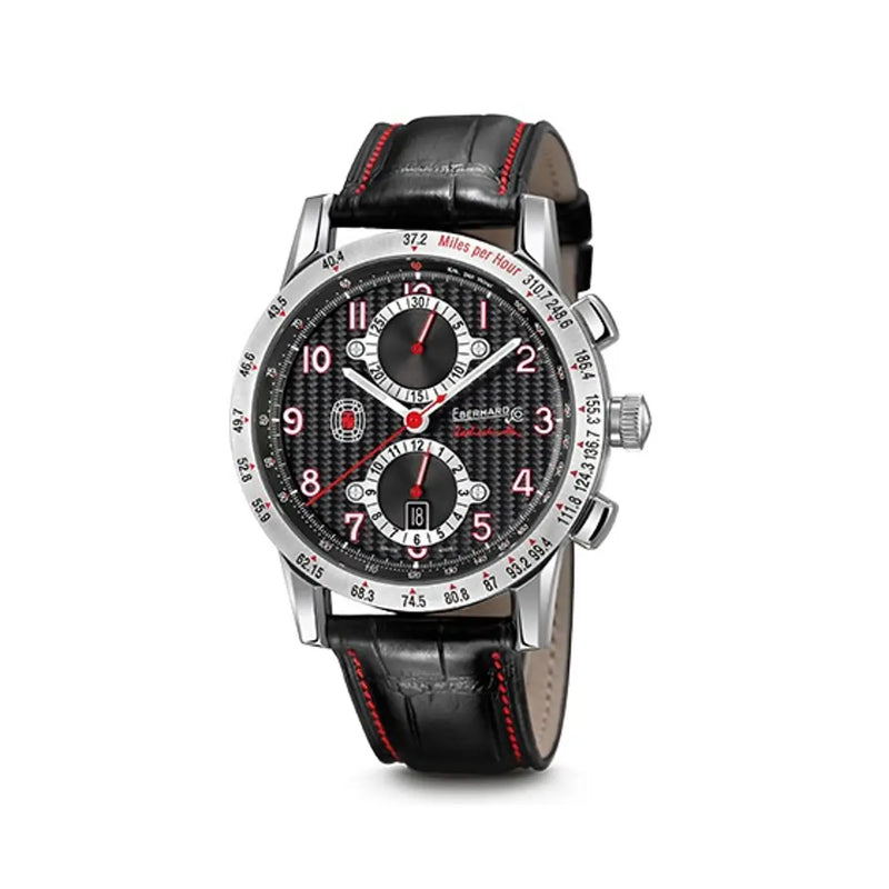 Eberhard & Co Orologio Tazio Nuvolari Data cronografo automatico quadrante nero cinturino coccodrillo 31066.01 CP