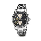 Eberhard & Co Tazio Nuvolari Gold Car Collection cronografo quadrante nero Clous de Paris numeri arabi dorati bracciale acciaio 31176.02 CA2C