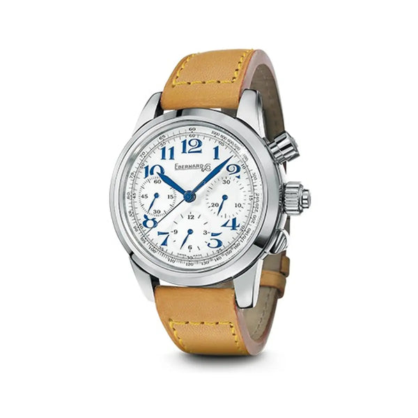 Eberhard & Co Orologio Tazio Nuvolari Vanderbilt Cup cronografo automatico quadrante bianco cinturino cuoio 31045.1 CPD