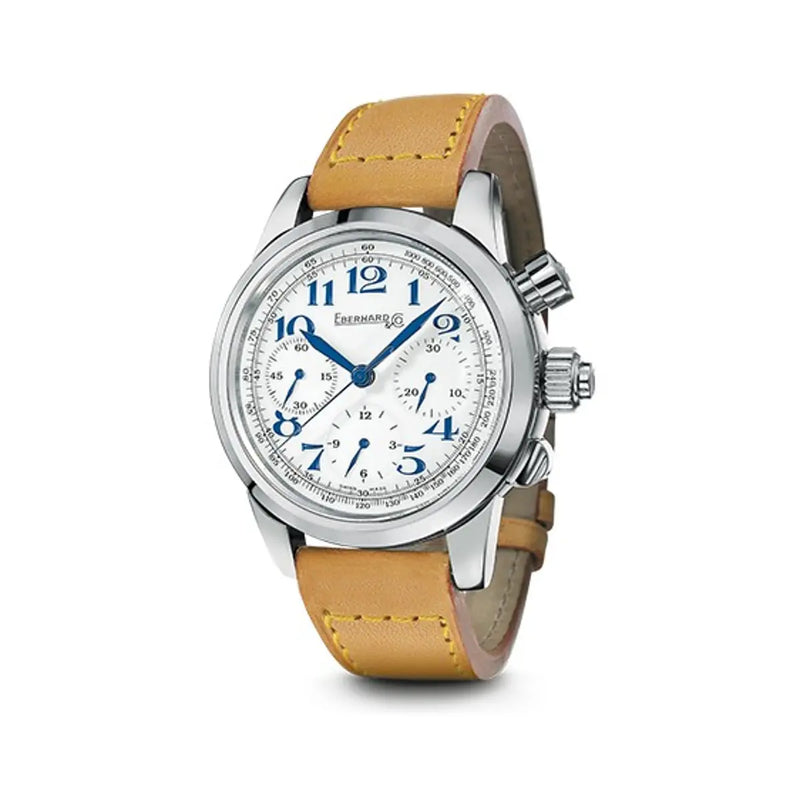 Eberhard & Co Orologio Tazio Nuvolari Vanderbilt Cup cronografo automatico quadrante bianco cinturino cuoio 31045.1 CPD