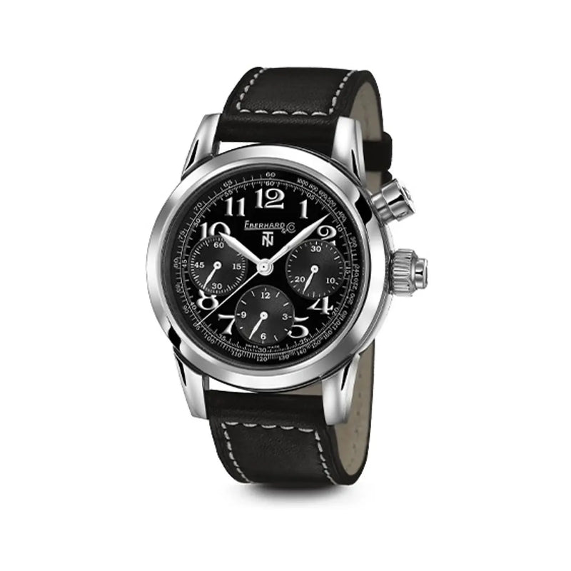 Eberhard & Co Orologio Tazio Nuvolari Vanderbilt Cup Naked cronografo automatico quadrante nero cinturino cuoio 31068.1 CP