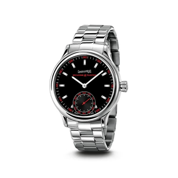 Eberhard & Co Orologio Traversetolo quadrante nero con scala minuti rossa, bracciale acciaio Chaland 21016.14/21116.14 CA