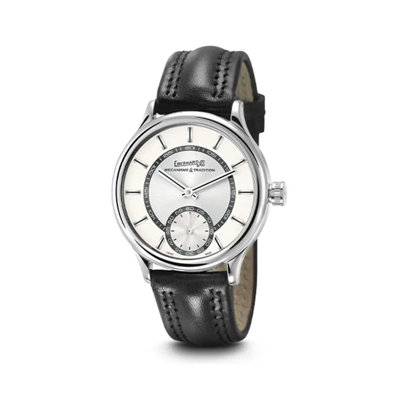 Eberhard & Co Orologio Traversetolo Vitré quadrante argenté con cinturino in cuoio nero, meccanico manuale 21120.15 CP