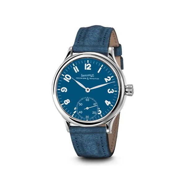 Eberhard & Co Orologio Traversetolo Vitré quadrante azzurro con cinturino pelle blu vintage, meccanico manuale 21120.22 CP