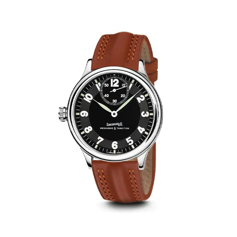 Eberhard & Co Orologio Traversetolo Vitré Gaucher quadrante nero con cinturino in cuoio marrone 21120.6 G CP