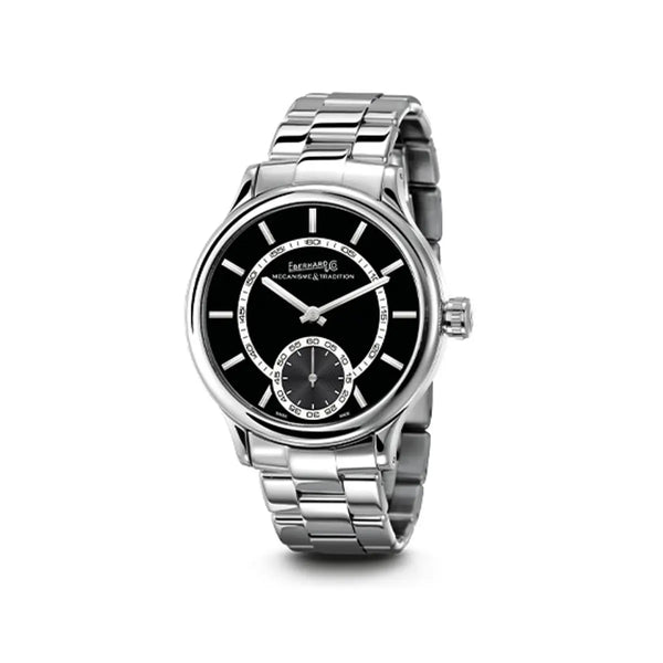 Eberhard & Co Orologio Traversetolo Vitré quadrante nero con bracciale Chaland in acciaio lucido 21020.16/21120.16 CA2