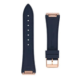Frederique Constant Cinturino blu vista posteriore con logo impresso e fibbia oro rosa 24mm FCR-NHBL24X18-RGP
