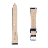 Frederique Constant Cinturino blu vista posteriore interno pelle naturale con logo Genève impresso FCS-DBLUE15X12 Shiny SS
