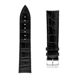Frederique Constant Cinturino nero pelle stampa coccodrillo 20x18mm dettaglio texture e fibbia acciaio lucido FCS-BS20X18 SS