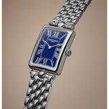 Frederique Constant Classics Art Deco Carree dettaglio laterale cassa rettangolare acciaio lucido quadrante blu cabochon FC-200N2AC6B