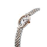 Frederique Constant Classics Art Deco Oval vista laterale cassa ovale oro rosa corona con cabochon rosso bracciale bicolore FC-200MPW2V2B