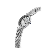 Frederique Constant Classics Art Deco Oval dettaglio laterale cassa ovale con corona cabochon blu e bracciale acciaio FC-200MPW2V6B