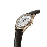 Frederique Constant Classics Automatic vista laterale cassa oro rosa corona e cinturino pelle coccodrillo marrone FC-303MC5B4