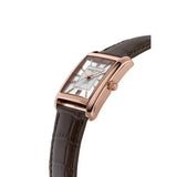 Frederique Constant Classics Carree Automatic vista laterale cassa oro rosa e corona, cinturino coccodrillo marrone FC-303V4C24
