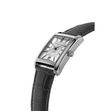 Frederique Constant Classics Carree Automatic vista laterale cassa acciaio e cinturino pelle coccodrillo nero FC-303S4C26