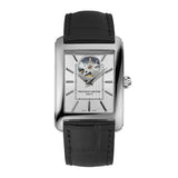 Frederique Constant Classics Carree Heart Beat Automatic quadrante argentato con apertura cuore, cinturino pelle nero FC-311S4C26