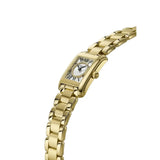 Frederique Constant Classics Carree Ladies dettaglio laterale cassa dorata corona e bracciale in acciaio dorato FC-200MCDC35B