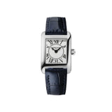 Frederique Constant Classics Carree Ladies quadrante argentato Clous de Paris con numeri romani e cinturino pelle blu FC-200MC26