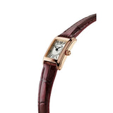 Frederique Constant Classics Carree Ladies vista laterale dettaglio corona e cassa oro rosa con cinturino coccodrillo FC-200MC24