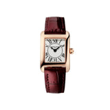 Frederique Constant Classics Carree Ladies cassa oro rosa quadrante argentato guilloché cinturino pelle borgogna FC-200MC24
