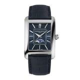 Frederique Constant Classics Carree Moonphase Automatic quadrante blu con fasi lunari, cassa acciaio rettangolare e cinturino pelle blu FC-333N4C6