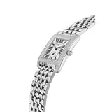 Frederique Constant Classics Carree Small Seconds vista laterale cassa diamanti corona a cipolla bracciale acciaio FC-235S2CD6B