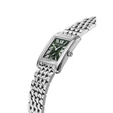 Frederique Constant Classics Carree Small Seconds vista laterale cassa rettangolare acciaio quadrante verde corona a cipolla FC-235GR2C6B