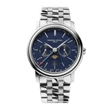 Frederique Constant Classics Index Business Timer quadrante blu con fasi lunari, bracciale acciaio inossidabile FC-270N4P6B