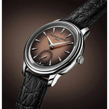 Frederique Constant Classics Moneta Handwinding dettaglio laterale cassa acciaio, lunetta zigrinata e quadrante granulato FC-435BBL3S6