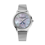 Frederique Constant Classics Moneta Moonphase quadrante madreperla azzurro con fasi lunari e bracciale maglia acciaio FC-206MPLB2S6B