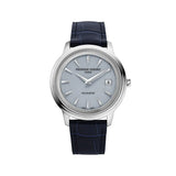 Frederique Constant Classics Moneta Solarmetre quadrante azzurro ghiacciato con cinturino pelle blu e datario FC-120LB3S6