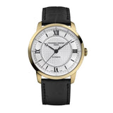 Frederique Constant Classics Premiere orologio automatico quadrante argentato guillochè cassa oro giallo cinturino nero FC-301S3B5