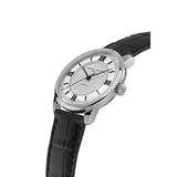 Frederique Constant Classics Premiere vista laterale cassa acciaio 38.5mm corona e cinturino pelle coccodrillo nero FC-301S3B6