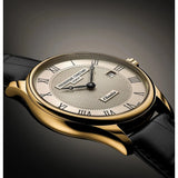 Frederique Constant Classics Quartz Date dettaglio cassa PVD oro giallo quadrante crema Clous de Paris e lancette pera FC-220CR5B5
