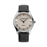 Frederique Constant Classics Quartz Date quadrante crema guilloché numeri romani cinturino pelle nero FC-220CR5B6