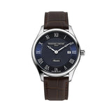 Frederique Constant Classics Quartz Date quadrante blu soleil guilloché numeri romani cinturino pelle marrone FC-220N5B6