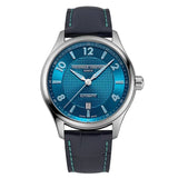 Frederique Constant Classics Runabout Automatic quadrante blu guilloché con cinturino pelle blu cuciture verdi FC-303RMLN5B6