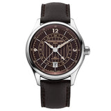 Frederique Constant Classics Runabout Automatic GMT quadrante marrone con motivo verticale, cassa acciaio e cinturino pelle FC-350RBR5B6