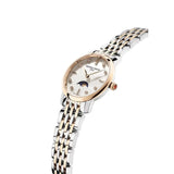 Frederique Constant Classics Slimline Ladies Moonphase vista laterale, cassa oro rosa e bracciale bicolore con fase lunare FC-206MPWD1S2B