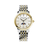 Frederique Constant Classics Slimline Ladies Moonphase quadrante madreperla bianco con diamanti, bracciale bicolore acciaio e oro giallo FC-206MPWD1S3B