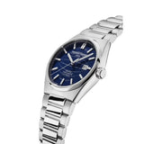 Frederique Constant Highlife Automatic Cosc vista laterale quadrante blu, corona e bracciale acciaio integrato FC-303N4NH6B
