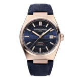 Frederique Constant Highlife Automatic Cosc quadrante blu con globo in rilievo, cassa oro rosa e cinturino nabuk blu FC-303N3NH4