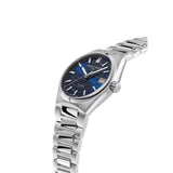 Frederique Constant Highlife Ladies Automatic vista laterale, quadrante blu sunburst e corona con logo inciso FC-303N2NH6B