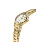 Frederique Constant Highlife Ladies Automatic vista laterale cassa e bracciale in acciaio color oro giallo con corona FC-303VD2NH5B